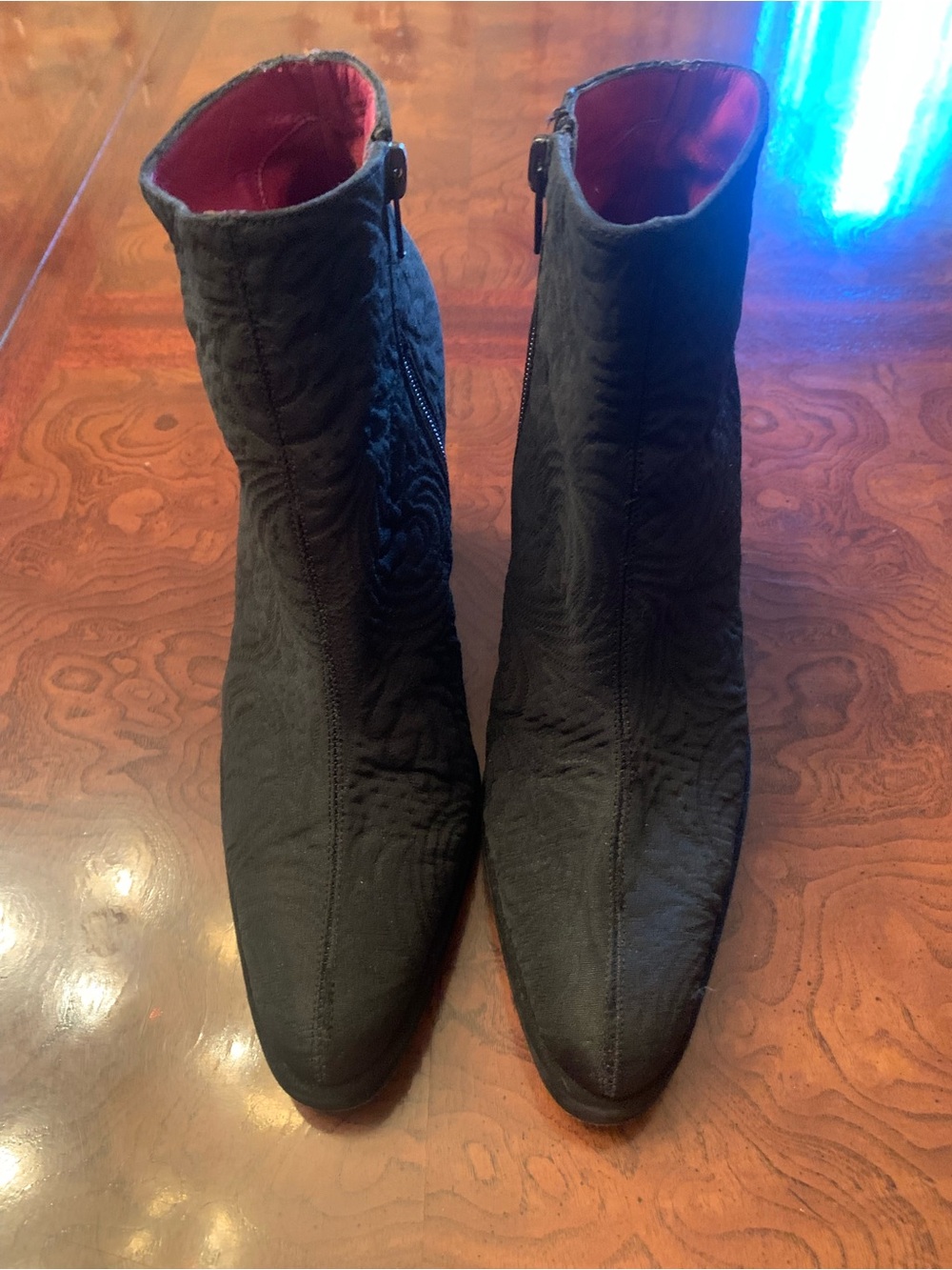 Vintage Black Quilted Platform Ankle Booties with Side Zip